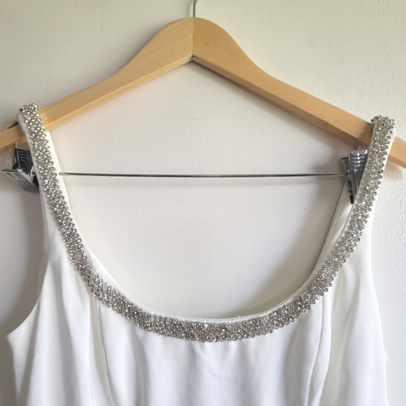 Ieena for Mac Duggal, Jeweled Scoop Neck Fitted Midi Dress, Ivory, Size 2, NWT - Picture 7 of 14